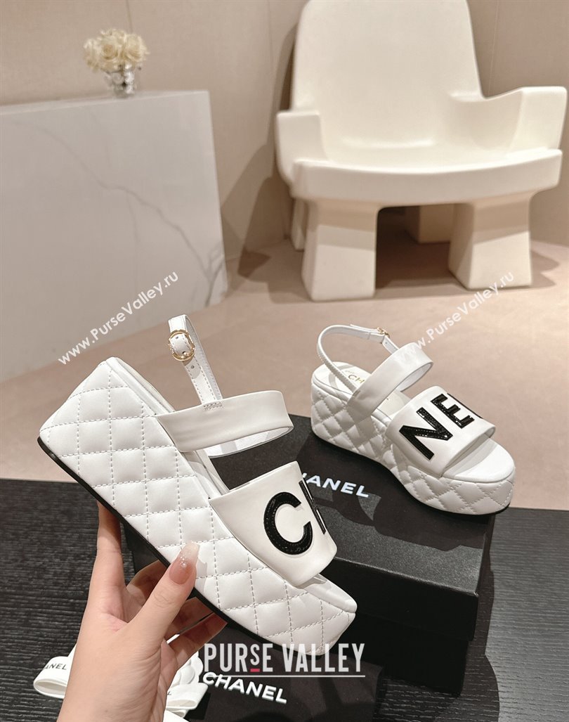 Chanel Quilted Lambskin Platform Sandals 6cm with Signature White 2024 0603 (MD-240603175)