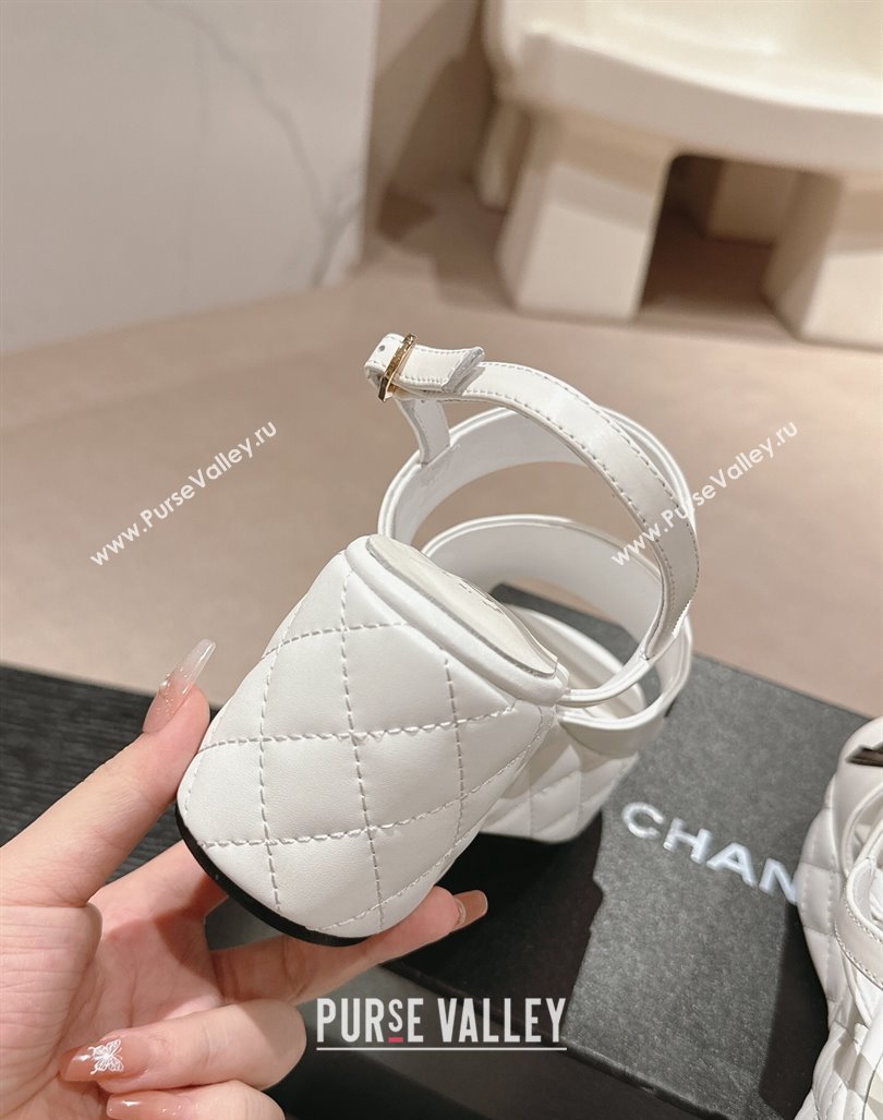 Chanel Quilted Lambskin Platform Sandals 6cm with Signature White 2024 0603 (MD-240603175)