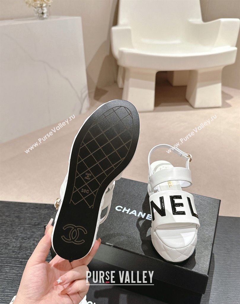 Chanel Quilted Lambskin Platform Sandals 6cm with Signature White 2024 0603 (MD-240603175)