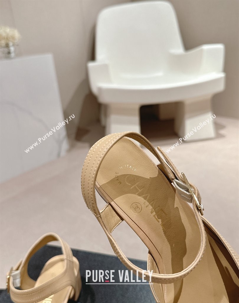 Chanel Lambskin Slingback Pumps 3cm Beige 2024 0603 (MD-240603177)