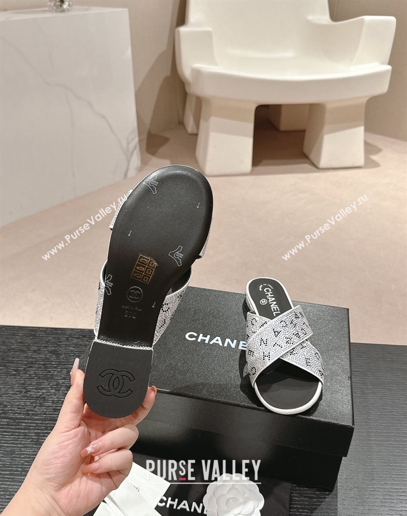 Chanel Strass Flat Slide Sandals with Letters Silver 2024 0603 (MD-240603181)