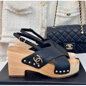 Chanel Calfskin Wood Platform Sandals Black 2024 060302 (MD-240603183)