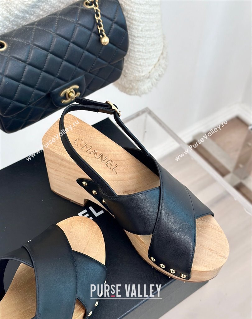 Chanel Calfskin Wood Platform Sandals Black 2024 060302 (MD-240603183)