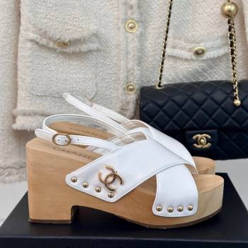 Chanel Calfskin Wood Platform Sandals White 2024 060302 (MD-240603184)