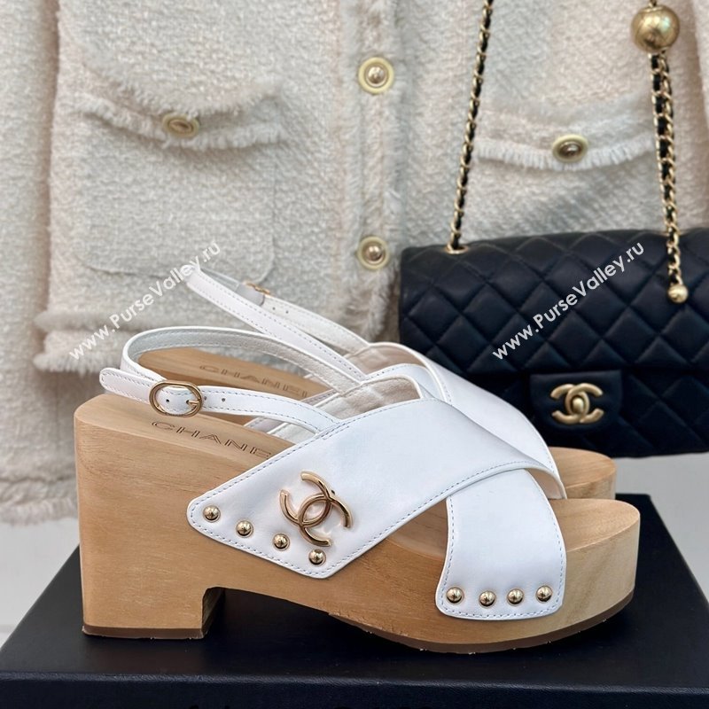 Chanel Calfskin Wood Platform Sandals White 2024 060302 (MD-240603184)