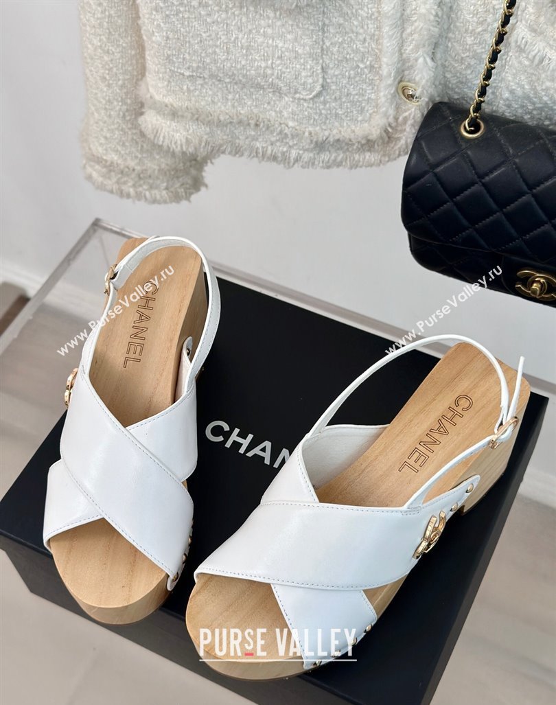 Chanel Calfskin Wood Platform Sandals White 2024 060302 (MD-240603184)