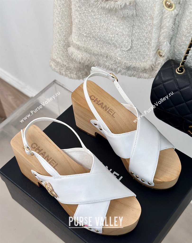 Chanel Calfskin Wood Platform Sandals White 2024 060302 (MD-240603184)