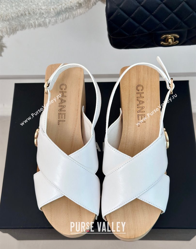 Chanel Calfskin Wood Platform Sandals White 2024 060302 (MD-240603184)