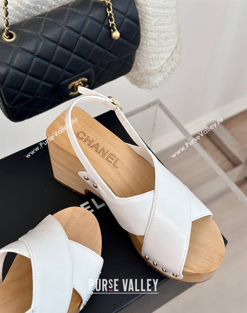 Chanel Calfskin Wood Platform Sandals White 2024 060302 (MD-240603184)