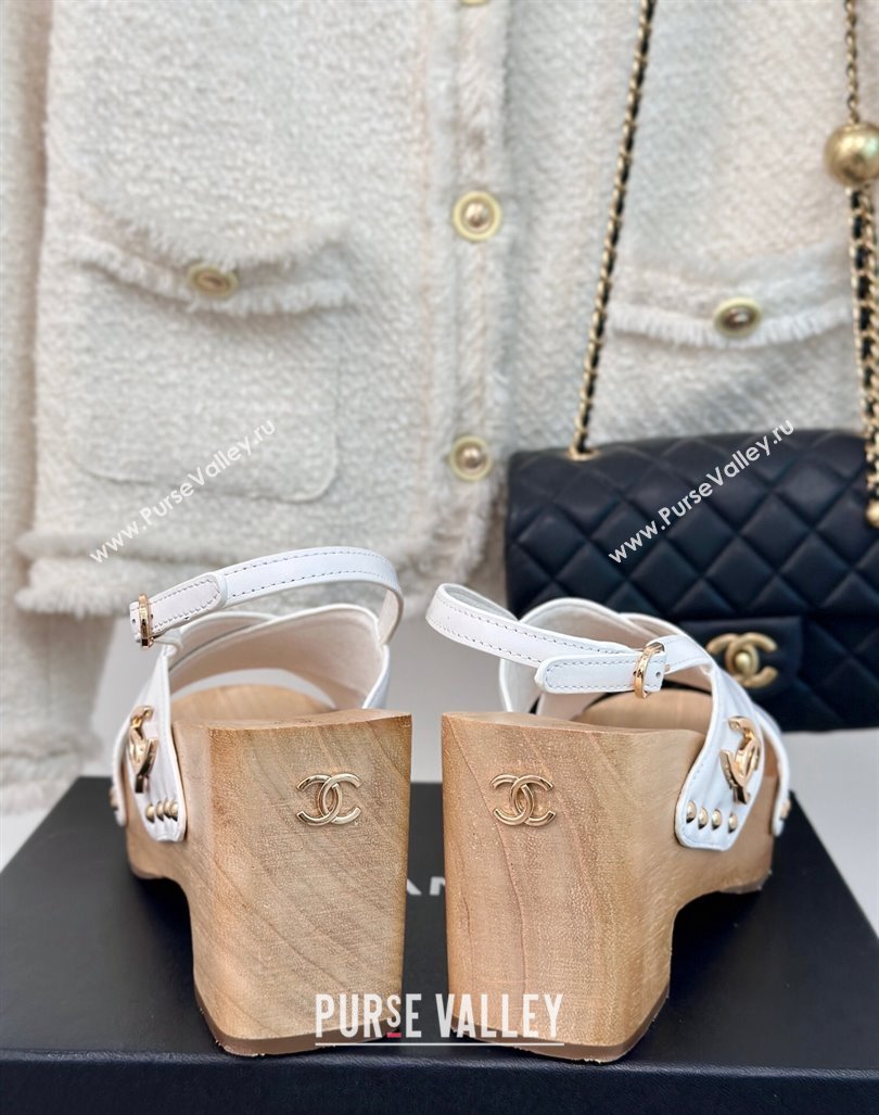 Chanel Calfskin Wood Platform Sandals White 2024 060302 (MD-240603184)