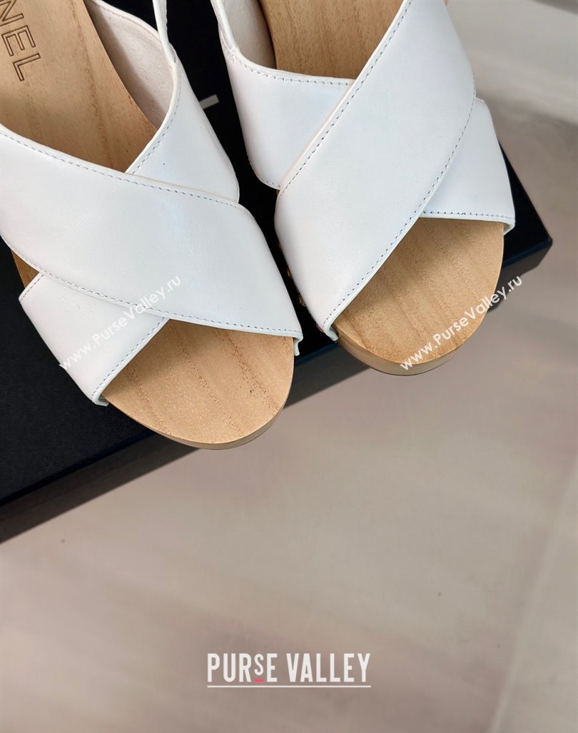 Chanel Calfskin Wood Platform Sandals White 2024 060302 (MD-240603184)