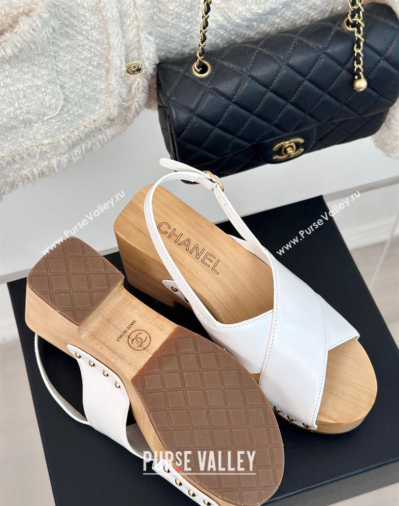 Chanel Calfskin Wood Platform Sandals White 2024 060302 (MD-240603184)