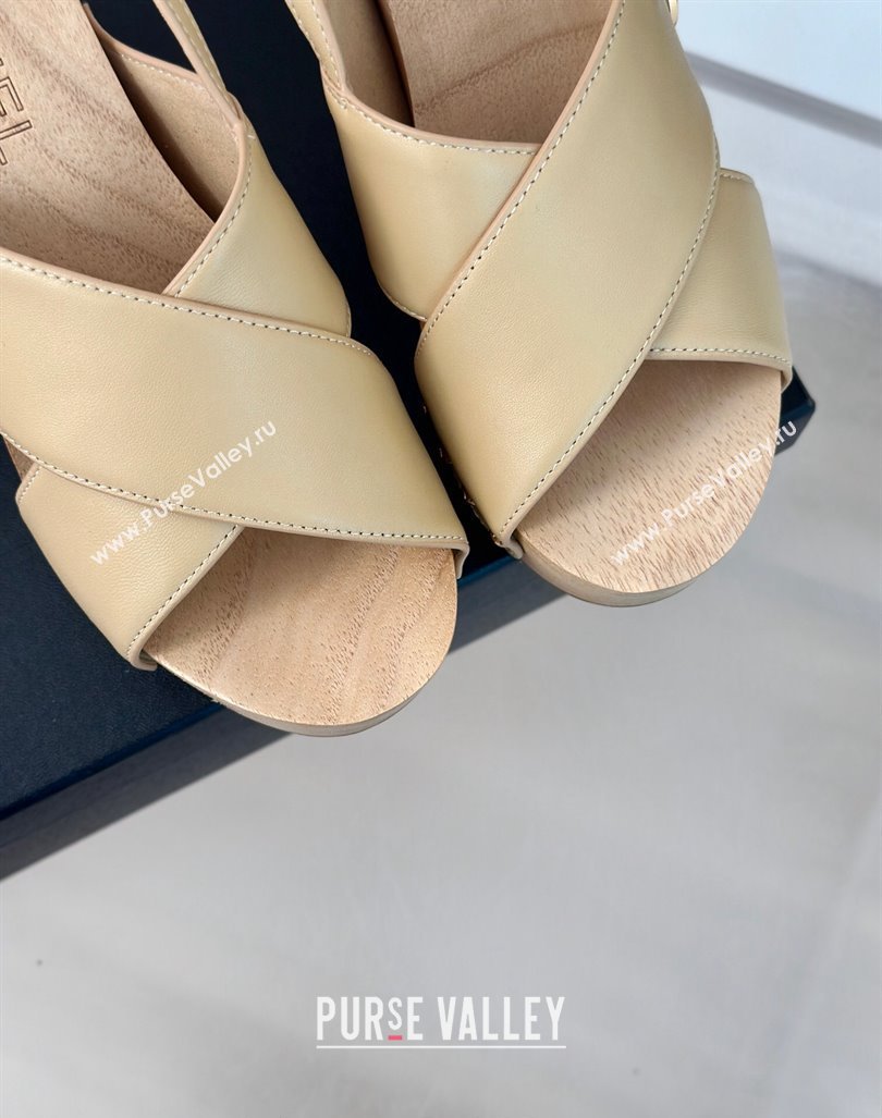 Chanel Calfskin Wood Platform Sandals Beige 2024 060302 (MD-240603185)