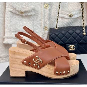 Chanel Calfskin Wood Platform Sandals Brown 2024 060302 (MD-240603186)