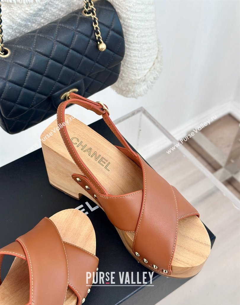 Chanel Calfskin Wood Platform Sandals Brown 2024 060302 (MD-240603186)