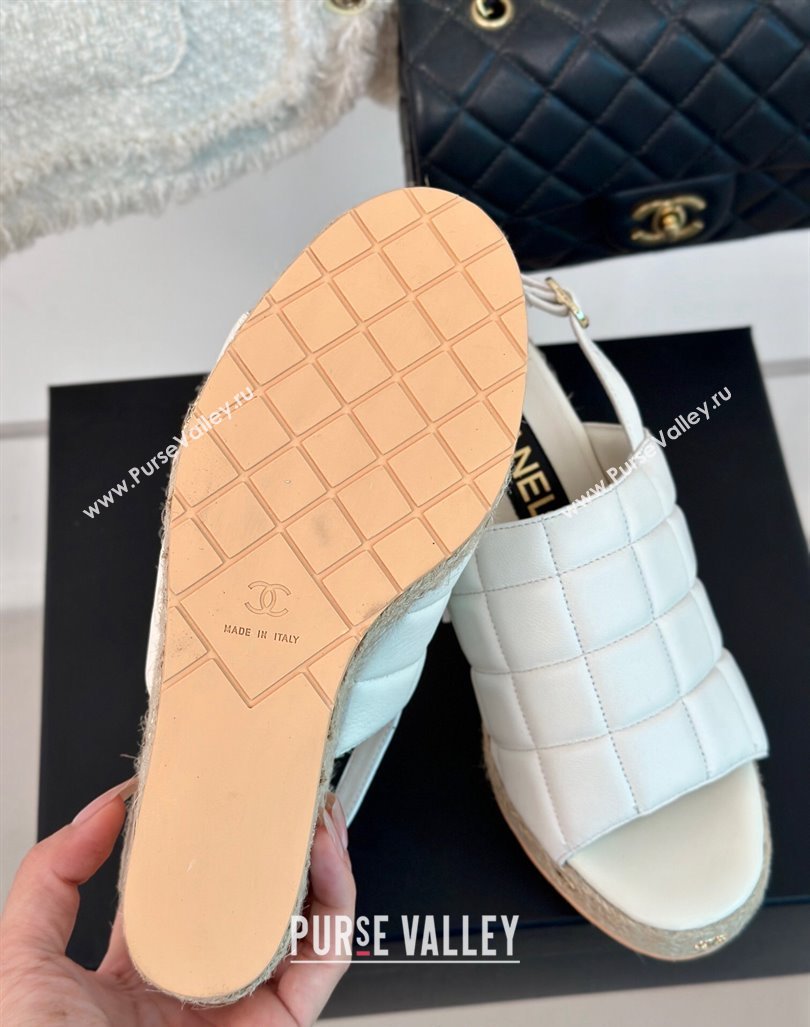 Chanel Quilted Lambskin Wedge Sandals 8cm with Logo Charm White 2024 0603 (MD-240603040)