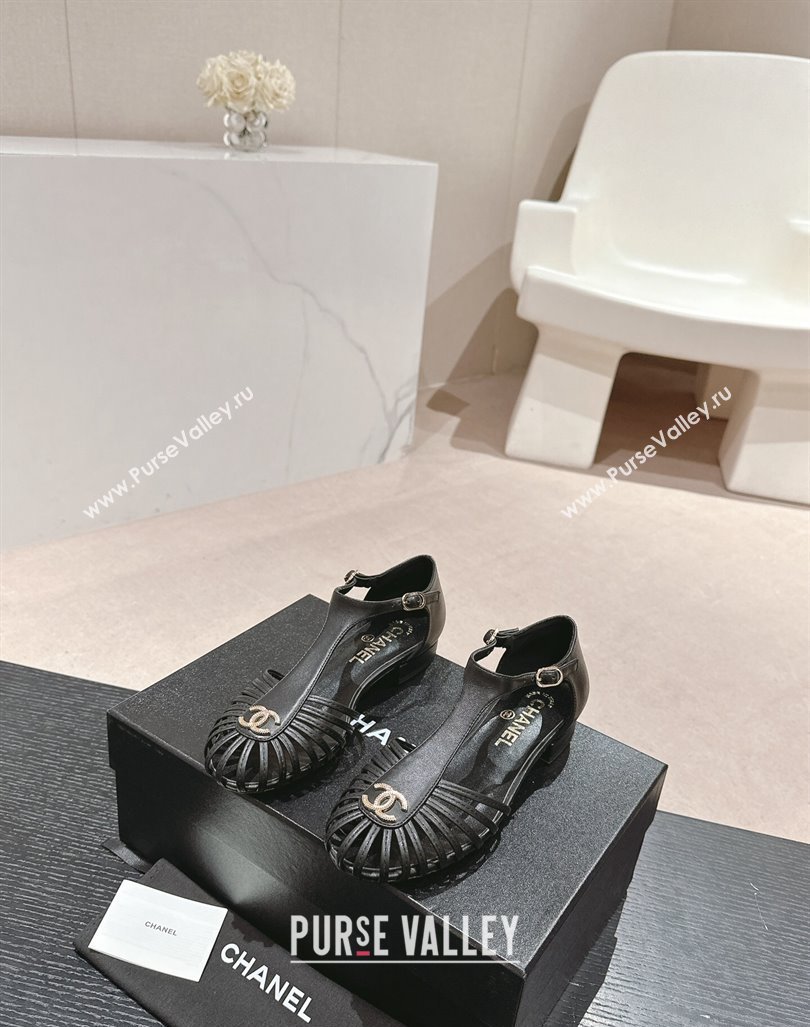 Chanel Lambskin Roman Flat Sandals Black 2024 0603 (MD-240603048)