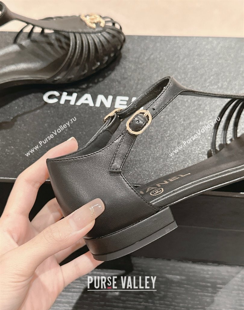 Chanel Lambskin Roman Flat Sandals Black 2024 0603 (MD-240603048)