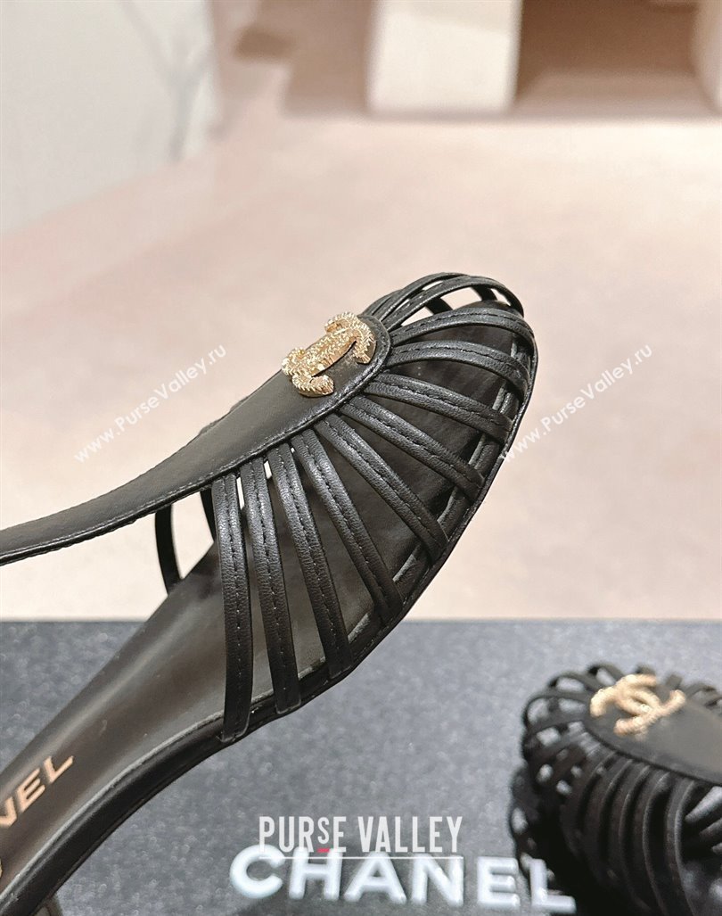 Chanel Lambskin Roman Flat Sandals Black 2024 0603 (MD-240603048)