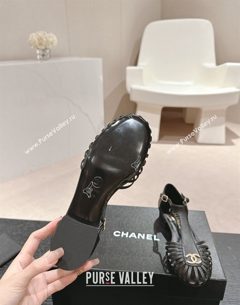 Chanel Lambskin Roman Flat Sandals Black 2024 0603 (MD-240603048)