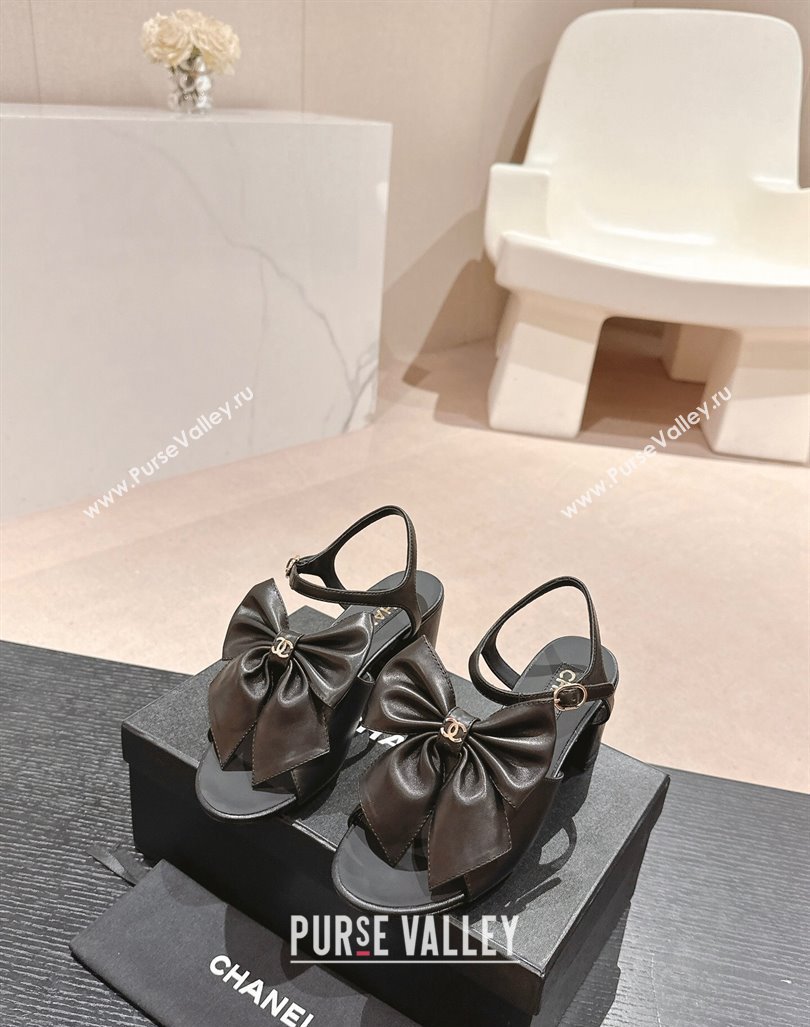 Chanel Lambskin Heel Sandals 6cm with Maxi Bow Black 2024 G45812 (MD-240603055)