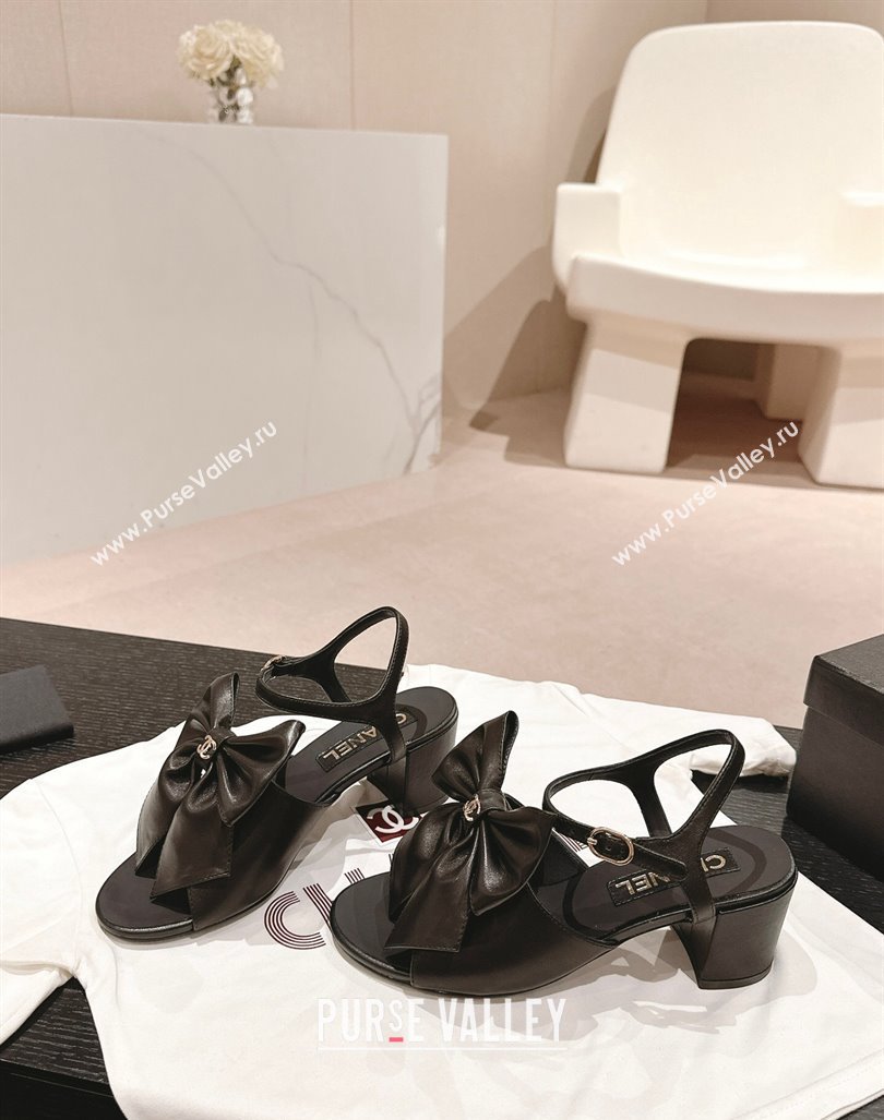 Chanel Lambskin Heel Sandals 6cm with Maxi Bow Black 2024 G45812 (MD-240603055)