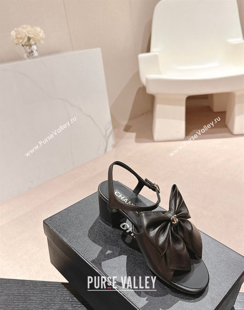 Chanel Lambskin Heel Sandals 6cm with Maxi Bow Black 2024 G45812 (MD-240603055)