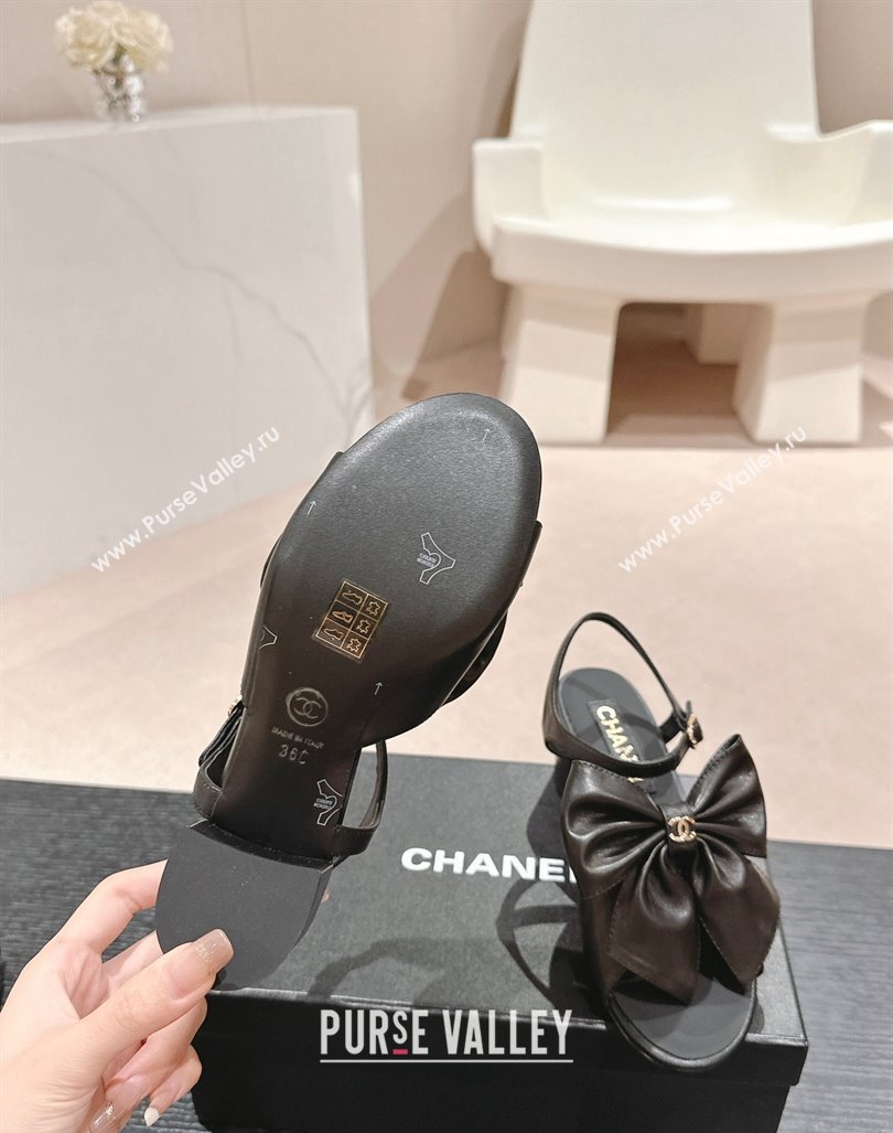 Chanel Lambskin Heel Sandals 6cm with Maxi Bow Black 2024 G45812 (MD-240603055)