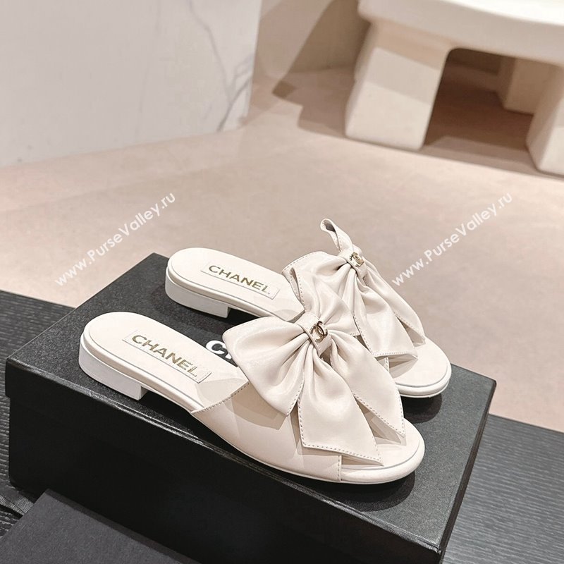 Chanel Lambskin Flat Slides Sandal with Maxi Bow White 2024 G45812 (MD-240603062)