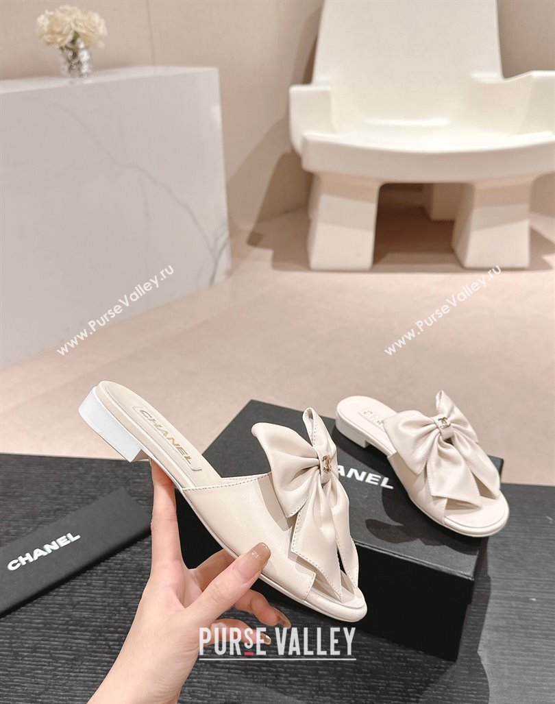 Chanel Lambskin Flat Slides Sandal with Maxi Bow White 2024 G45812 (MD-240603062)