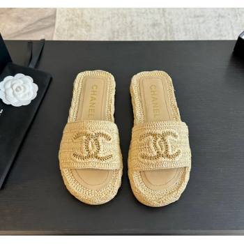 Chanel Raffia Straw Flat Slides Sandal Beige 2024 0603 (MD-240603068)