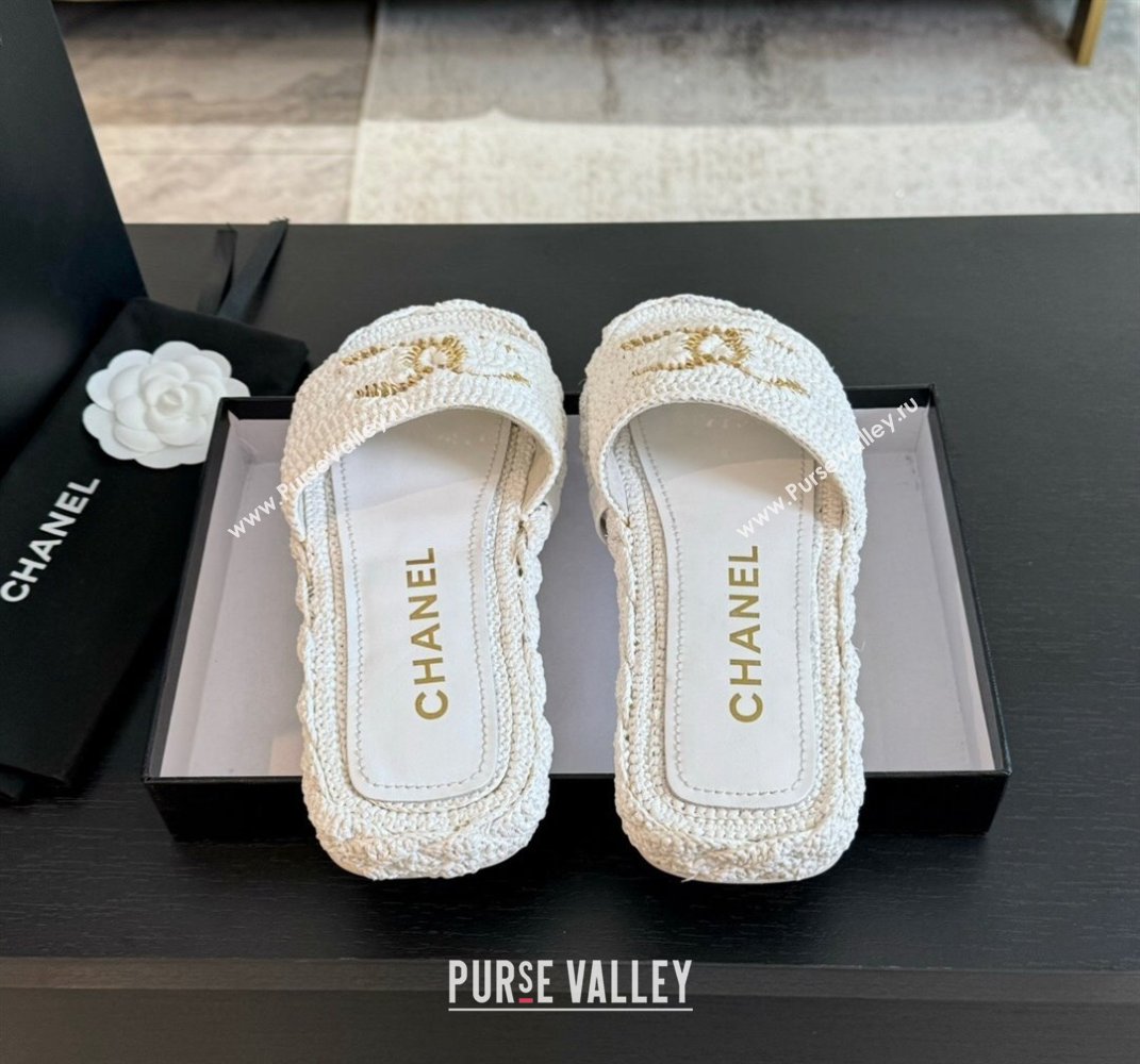 Chanel Raffia Straw Flat Slides Sandal White 2024 0603 (MD-240603069)