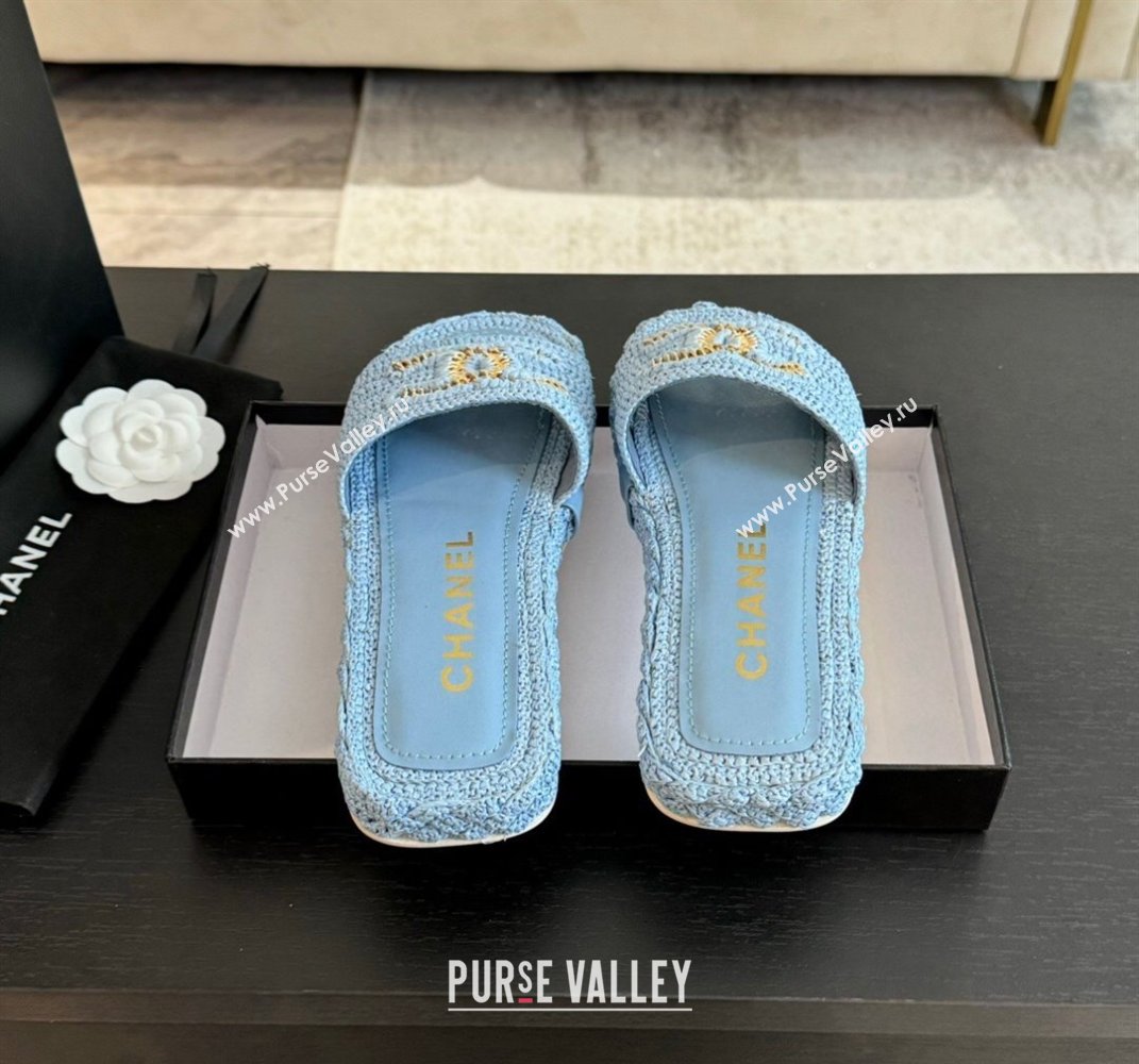 Chanel Raffia Straw Flat Slides Sandal Light Blue 2024 0603 (MD-240603072)