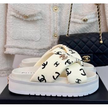 Chanel CC Printed Platform Slide Sandals White 2024 0603 (MD-240603026)