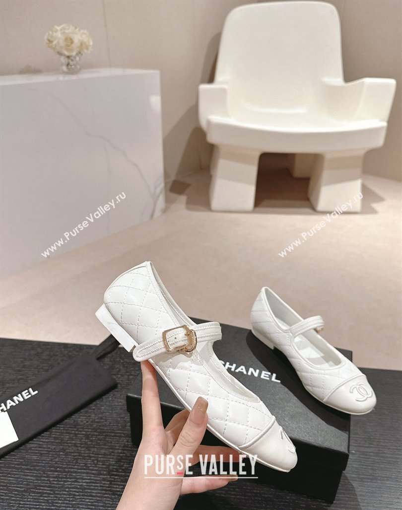 Chanel Quilted Mary Janes Flats Ballet G45503 White 2024 (MD-240603088)