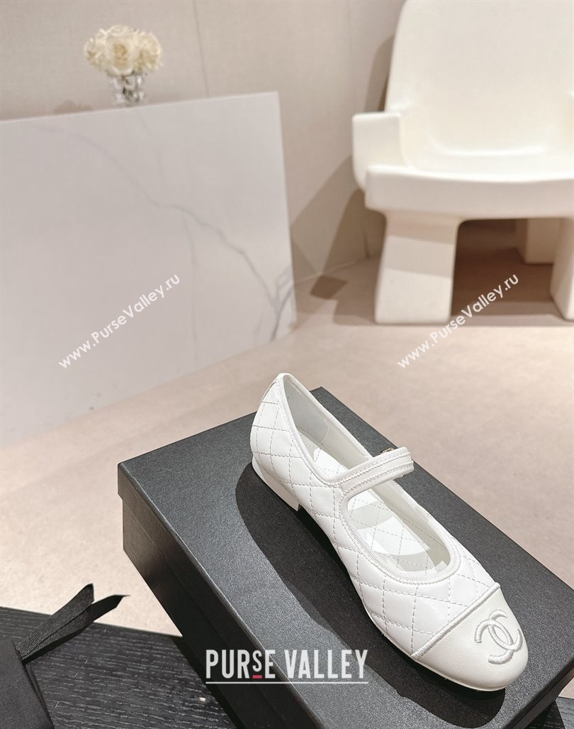 Chanel Quilted Mary Janes Flats Ballet G45503 White 2024 (MD-240603088)