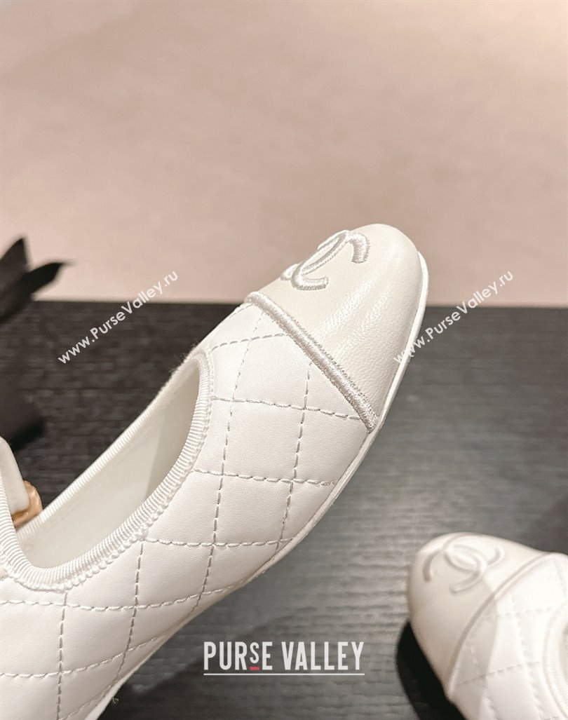 Chanel Quilted Mary Janes Flats Ballet G45503 White 2024 (MD-240603088)