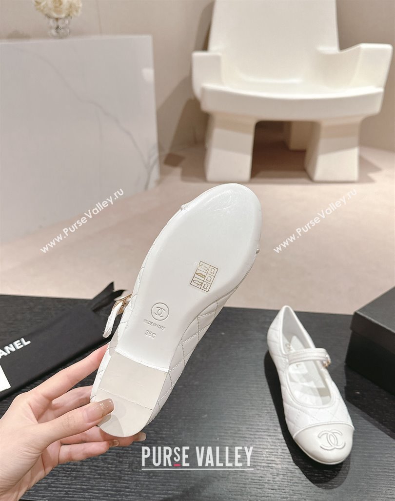 Chanel Quilted Mary Janes Flats Ballet G45503 White 2024 (MD-240603088)