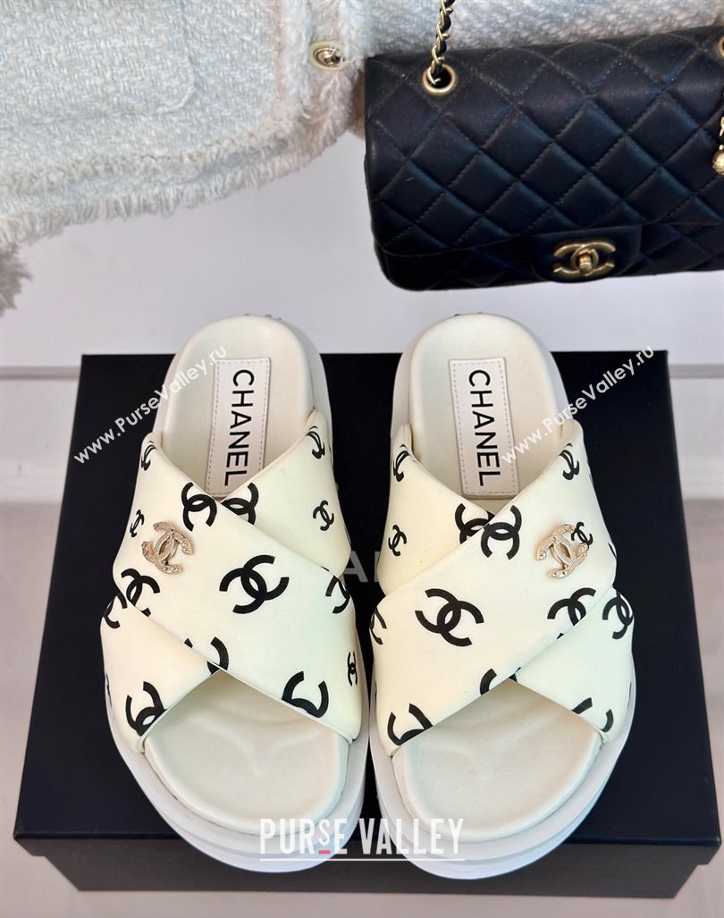 Chanel CC Printed Platform Slide Sandals White 2024 0603 (MD-240603026)