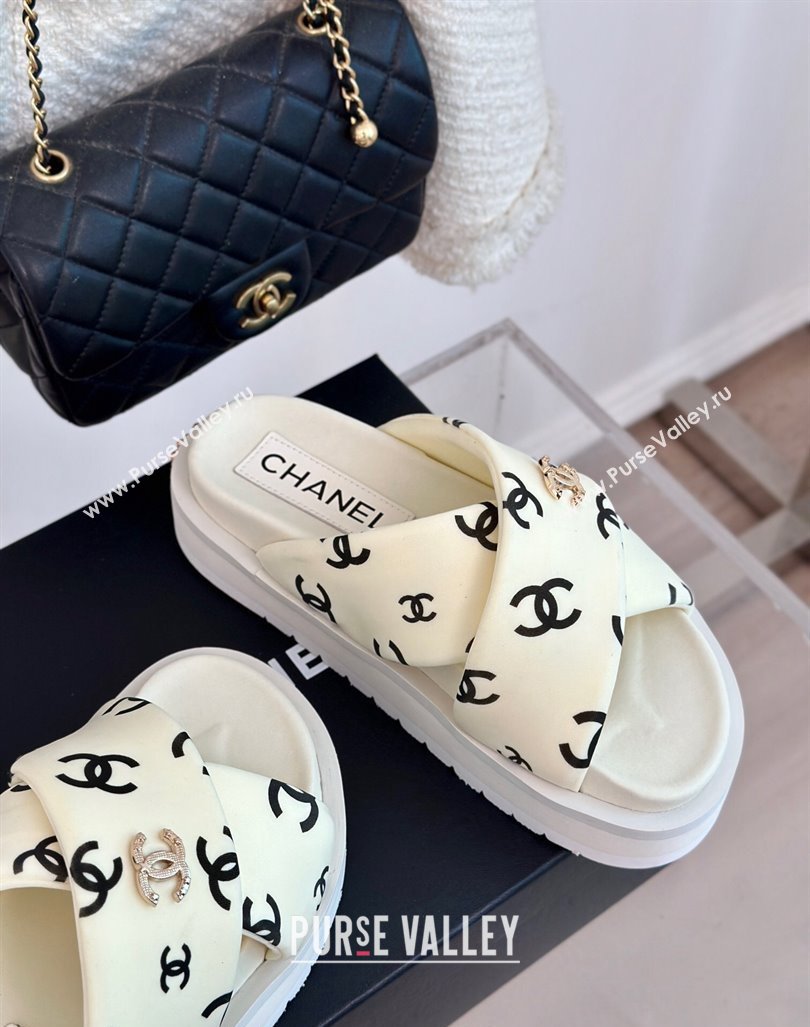 Chanel CC Printed Platform Slide Sandals White 2024 0603 (MD-240603026)