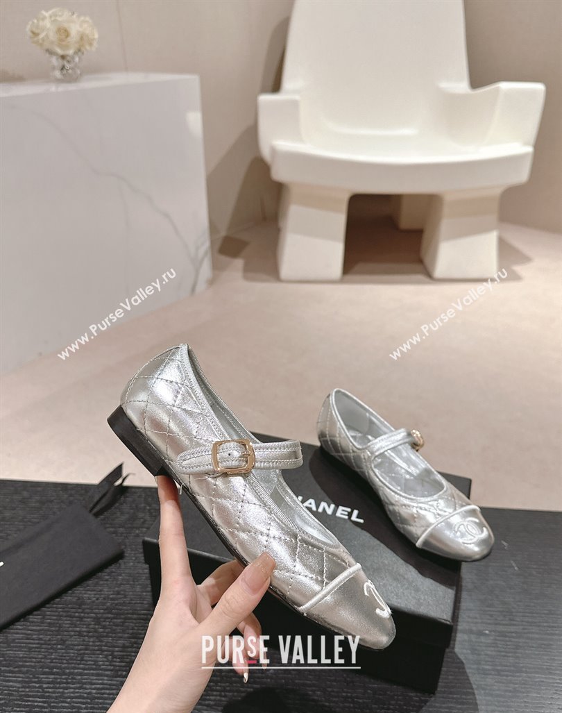 Chanel Quilted Mary Janes Flats Ballet G45503 Silver 2024 (MD-240603091)