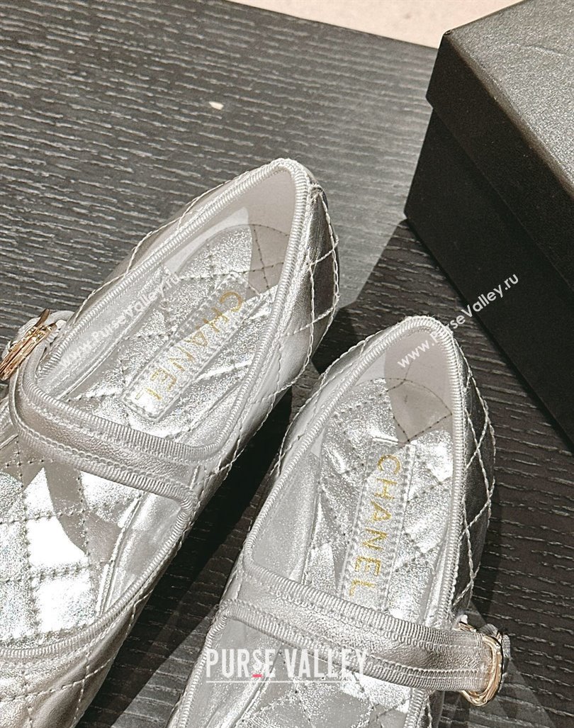 Chanel Quilted Mary Janes Flats Ballet G45503 Silver 2024 (MD-240603091)