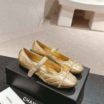 Chanel Quilted Mary Janes Flats Ballet G45503 Gold 2024 (MD-240603092)