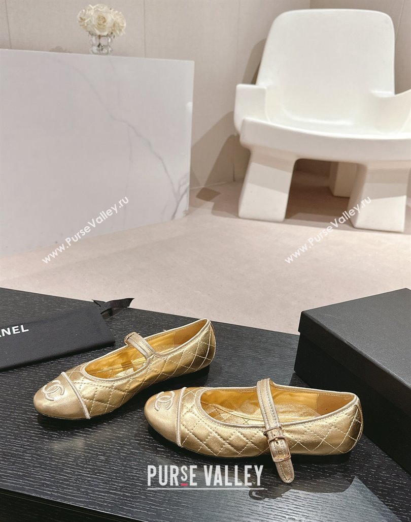 Chanel Quilted Mary Janes Flats Ballet G45503 Gold 2024 (MD-240603092)