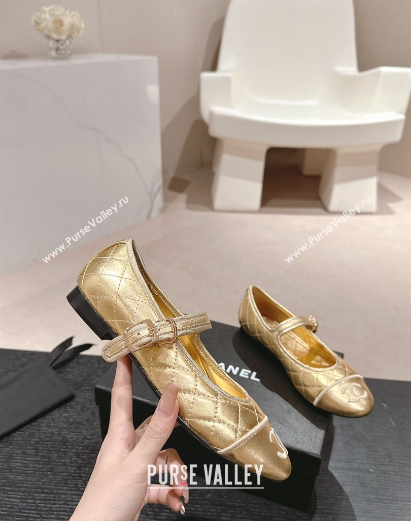 Chanel Quilted Mary Janes Flats Ballet G45503 Gold 2024 (MD-240603092)