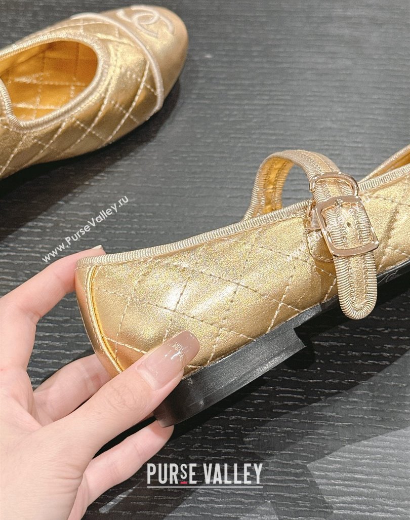 Chanel Quilted Mary Janes Flats Ballet G45503 Gold 2024 (MD-240603092)