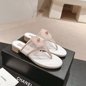 Chanel Mesh Flat Slides Sandals with Flower Light Pink 2024 0603 (MD-240603096)