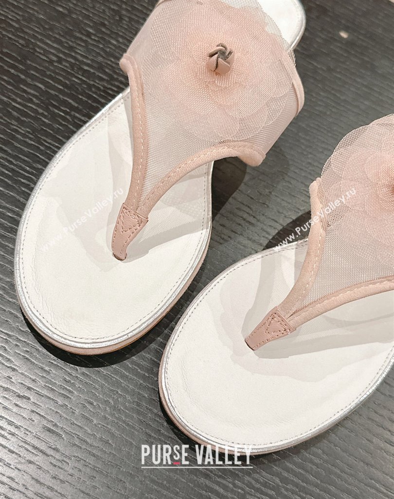 Chanel Mesh Flat Slides Sandals with Flower Light Pink 2024 0603 (MD-240603096)