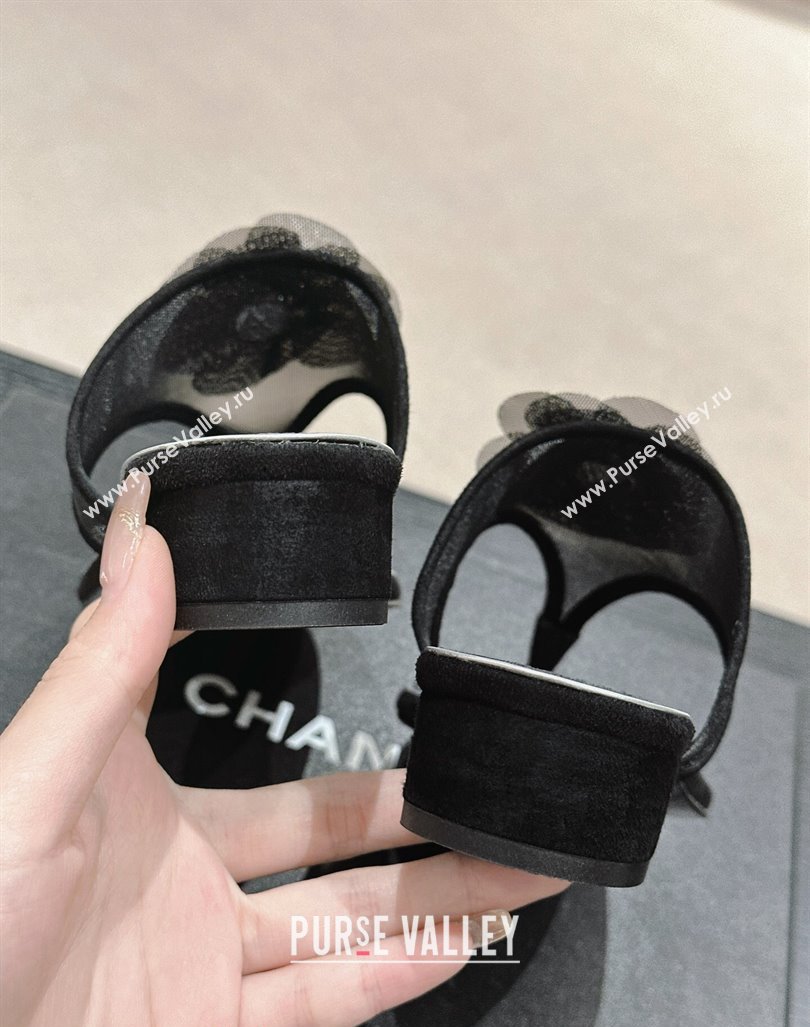 Chanel Mesh Flat Slides Sandals with Flower Black 2024 0603 (MD-240603097)