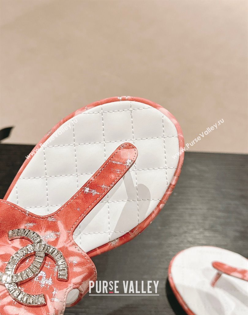 Chanel Printed Fabric Flat Thong Sandals with Pearls Flower Pink 2024 0603 (MD-240603105)